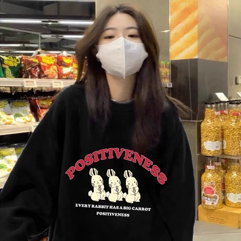 HIIXIIVI Áo Sweater cotton Tay Dài Dáng Rộng In Họa Tiết Thời Trang Hàn Quốc Mới 2024