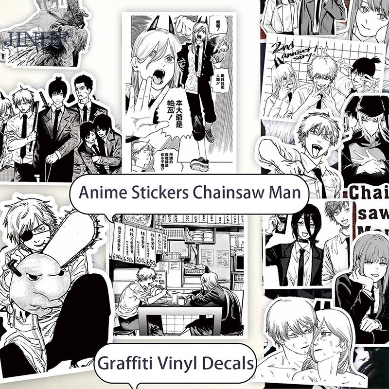 Set 50 Sticker Dán laptop Chống Thấm Nước Hình anime Màu Trắng Đen