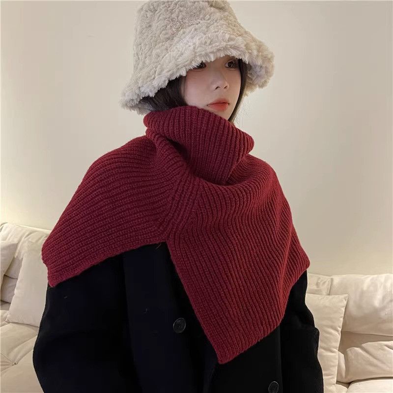 Khăn Choàng Cổ Bằng Len Dệt Kim Giữ Ấm Chống Lạnh Xẻ Tà Thời Trang Thu Đông Phong Cách Hàn Quốc Cho Nữ