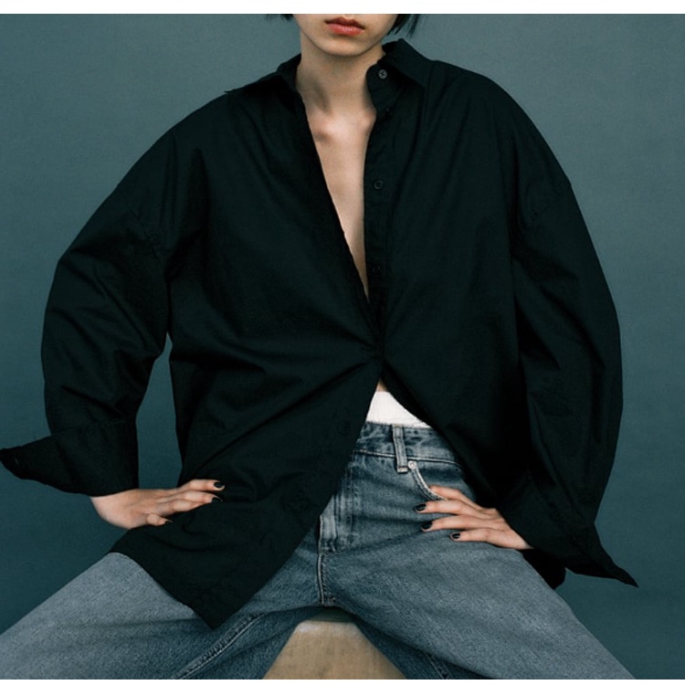 Zara Áo Sơ Mi Tay Dài Dáng Rộng Cổ Bẻ Phối Hàng Nút Thời Trang Thu Đông 237200016