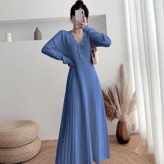 Đầm sweater Dệt Kim Cổ Chữ v Thời Trang Thu Đông Phong Cách Pháp Cổ Điển Hàng Mới 2023
