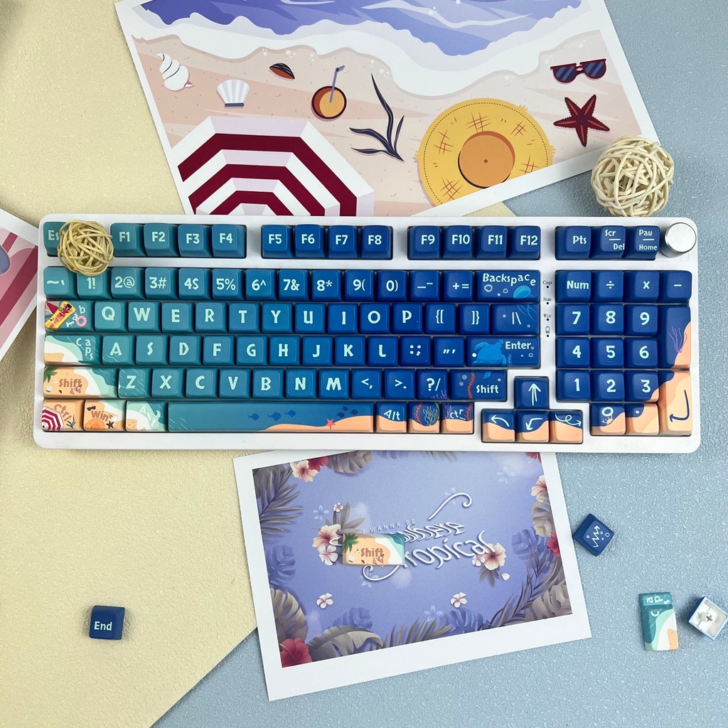 Thế Giới Dưới Nước Keycaps MDA Profile Biển Xanh PBT DYE SUB Bàn Phím Cơ Keycap