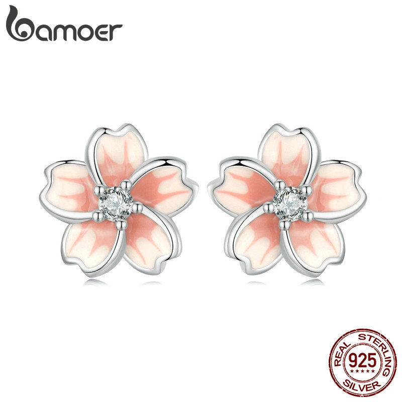 BAMOER Bông Tai Xi Bạc 925 Hình Hoa Anh Đào