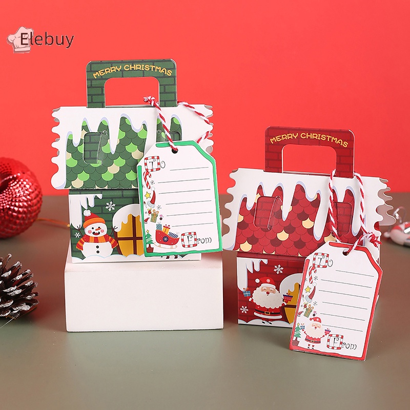 Set 5 túi bìa cứng ELEBUY đựng kẹo/ quà tặng tạo hình ngôi nhà Giáng sinh 2024