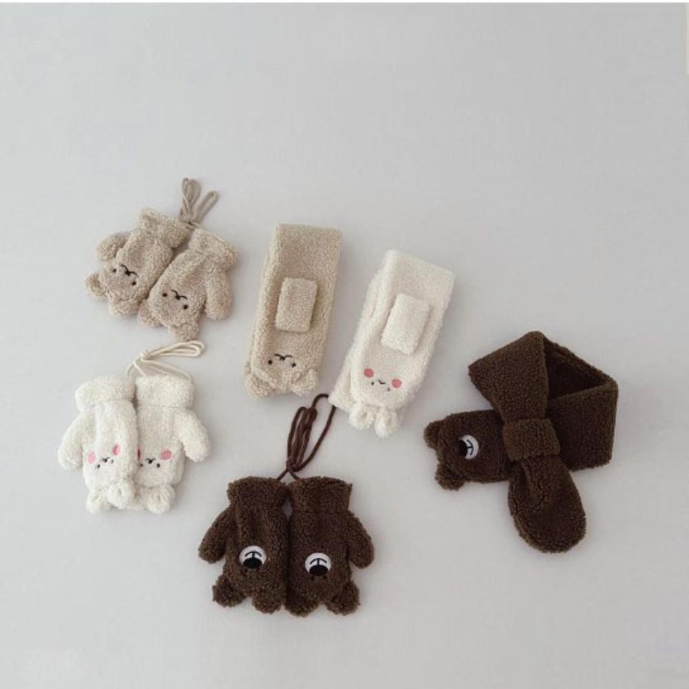 Kent1 set Găng Tay Và Khăn Choàng Lông Cừu Màu Trơn Thoáng Khí Giữ Ấm Mùa Thu Đông Cho Bé