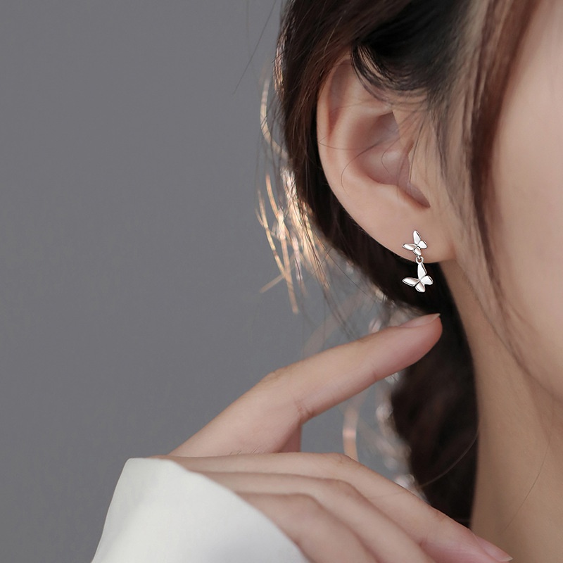 Bông Tai Mạ Bạc 925 Hình Bướm Đơn Giản Thanh Lịch Thời Trang Phong Cách Hàn Quốc Cho Nữ