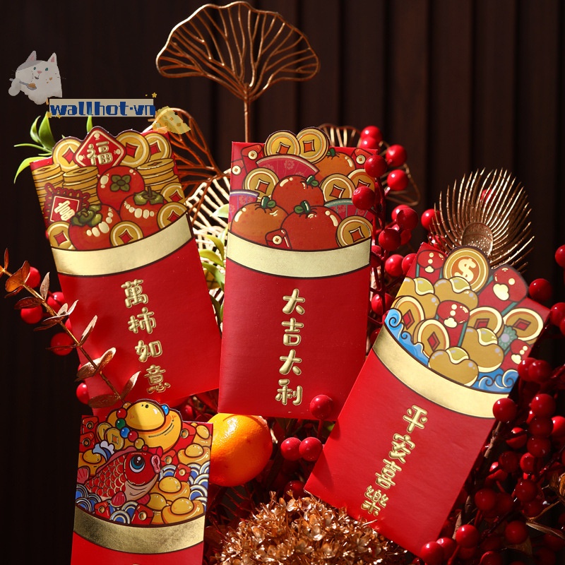 Set 6 Bao Lì Xì Hình Rồng Đỏ May Mắn Cho Năm Mới 2024