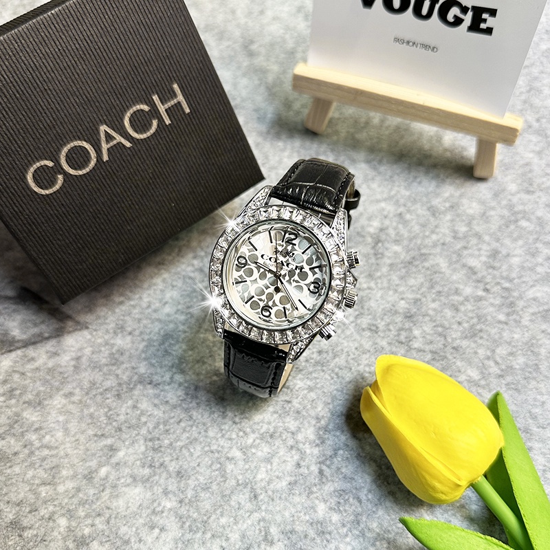 Đồng Hồ quartz Đính Đá Với Dây Đeo Da 41mm