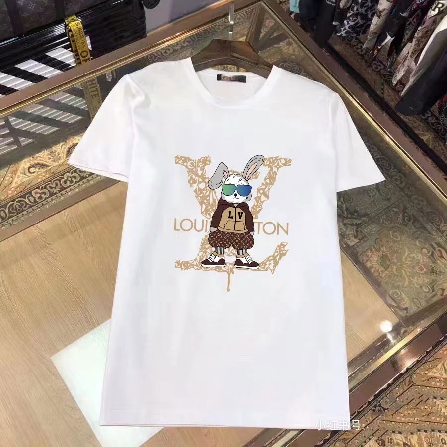 L _ V _ 2023 Áo thun in hình dáng rộng thời trang nữ tay ngắn màu trơn Áo thun cặp đôi Áo thun Unisex phong cách Hàn Quốc