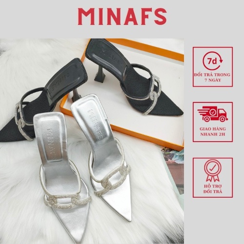 Guốc Nữ MINAFS, Mũi Nhọn Đế Ly Cao 9cm, Đính Đá Sáng Mang Ôm Chân, Chuẩn Size - GN9p