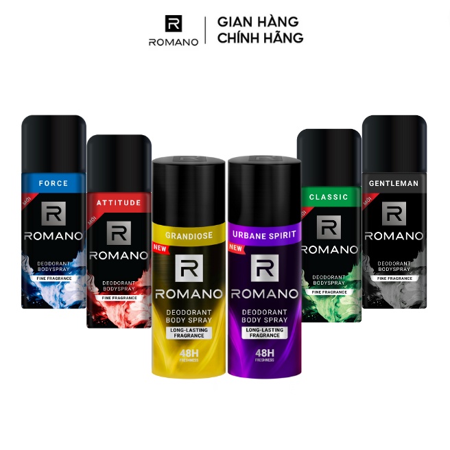 [MÙI HƯƠNG MỚI] Xịt khử mùi toàn thân ngăn mồ hôi và mùi cơ thể Romano 150ml - 6 mùi có sẵn