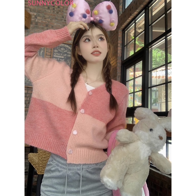 SUNNYCOLOR Áo Len áo khoác cardigan Korean Cổ điển Fashion Dễ thương WMY23A10QZ 44Z231030