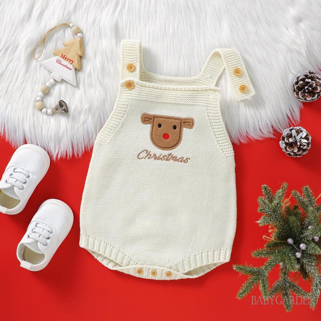 Áo Liền Quần Đan Len Không Tay Thêu Hình Giáng Sinh Cho Bé Sơ Sinh 1-18 Tháng Tuổi