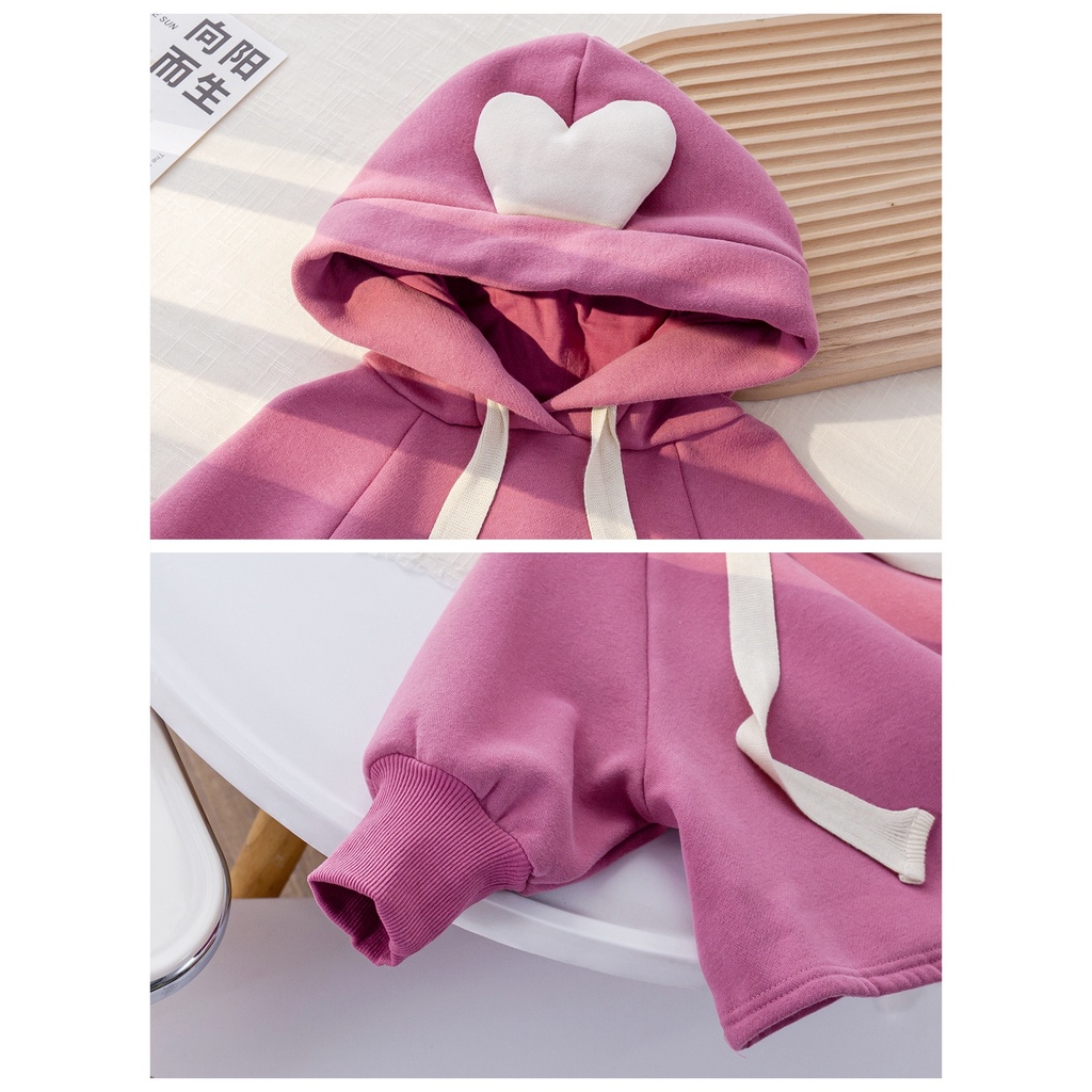 Áo Khoác Hoodie Vải Nỉ Lót Lông Cừu Dễ Thương Thời Trang Mùa Đông 2023 Phong Cách Mới Cho Bé Gái