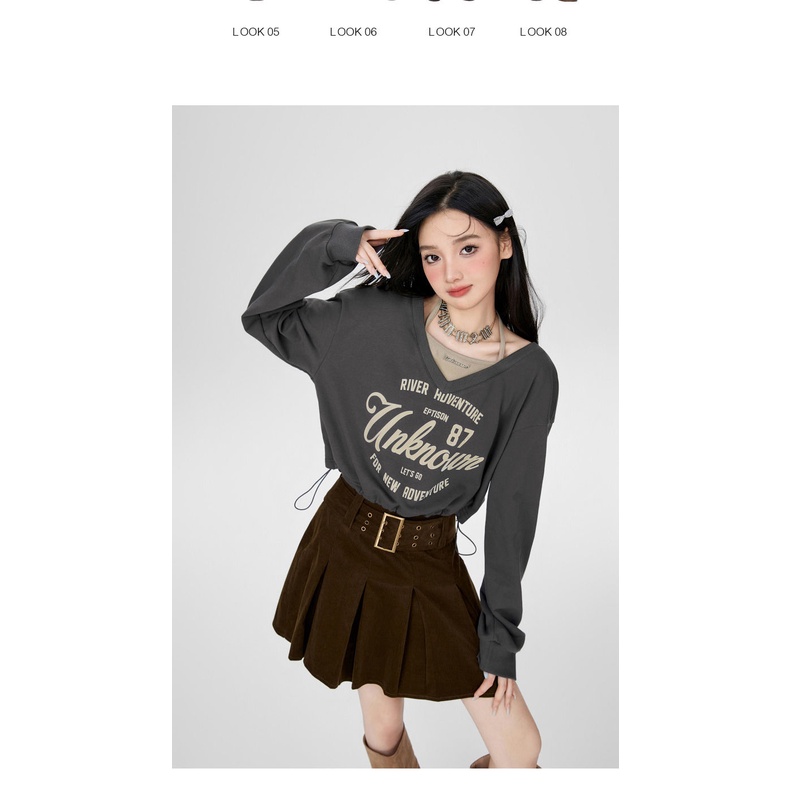 Áo Sweater Giả Hai Lớp Dáng Ngắn Phong Cách retro Mỹ Thời Trang Thu Đông 2023 Cho Nữ