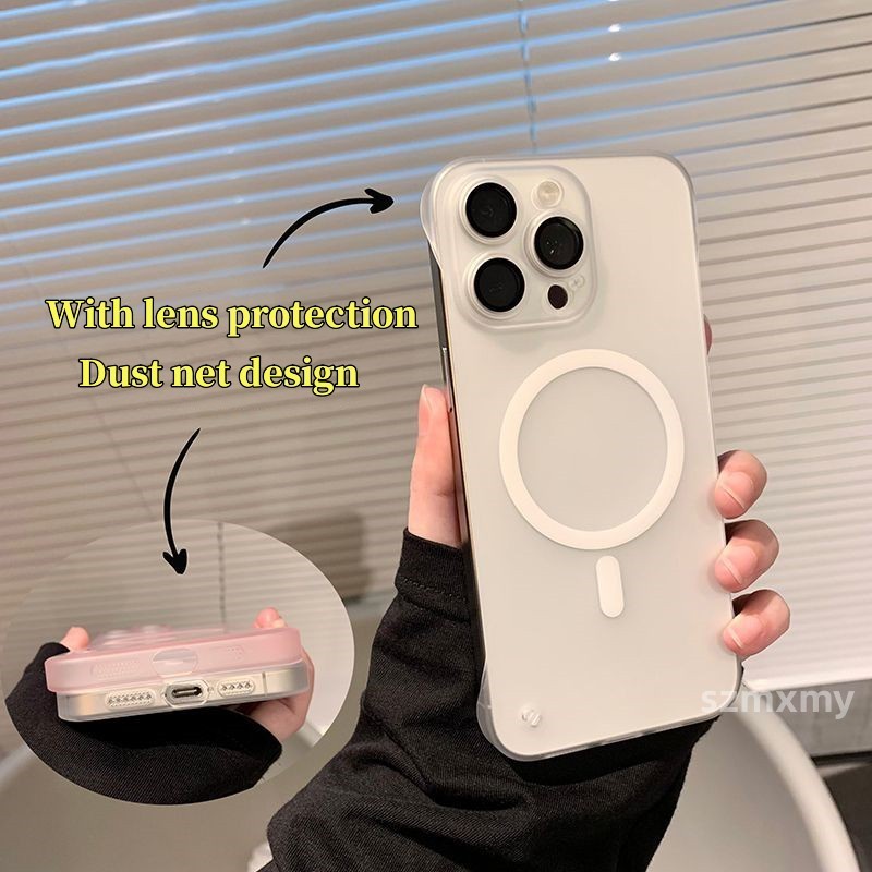 Mới Ốp Điện Thoại pc Cứng Trong Mờ Siêu Mỏng Từ Tính Không Khung Bảo Vệ Ống Kính Cho iphone 15 13 12 14 pro max