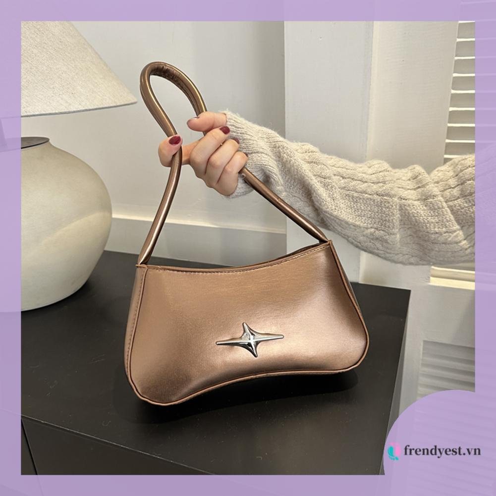 Túi Xách Đeo Vai Màu Trơn Dây Kéo Hình Ngôi Sao Dưới Cánh Tay Thời Trang Thường Ngày Cho Nữ