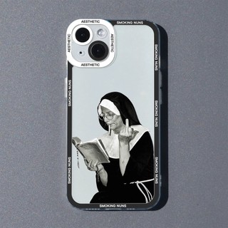 Ốp lưng iphone cạnh vuông Smoking Nun Ác quỷ ma sơ Art Aesthetic 8plus/x/xs/11/12/pro/max/plus/promax