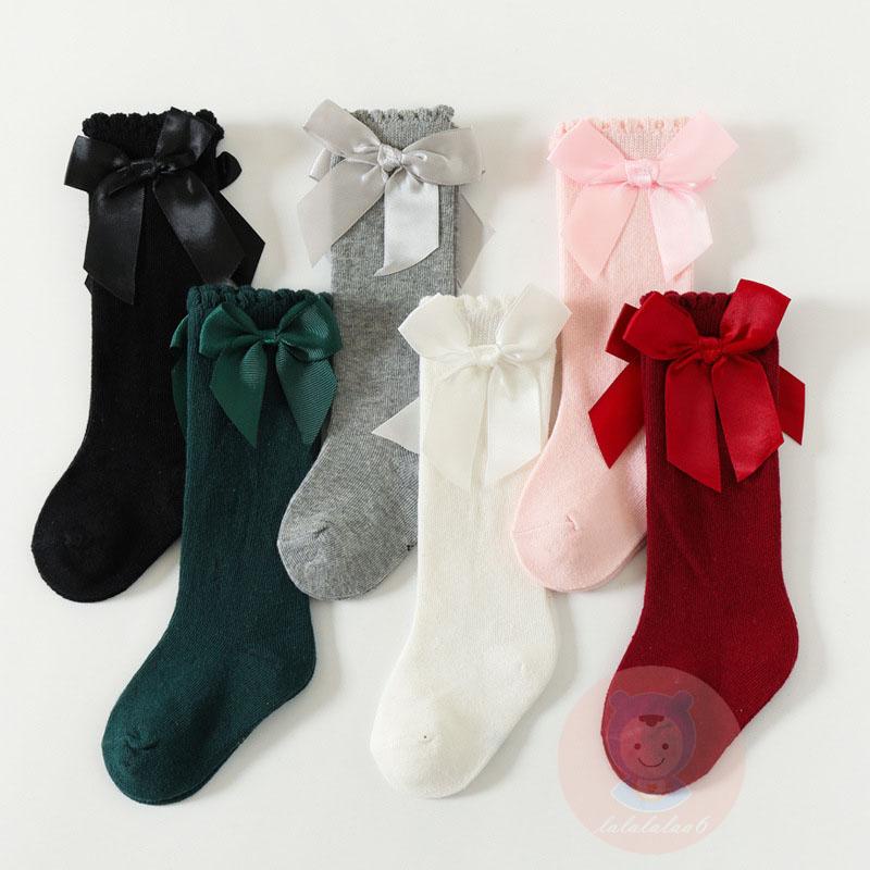 Vớ cotton Cao Đến Đầu Gối Màu Trơn Đính Nơ To Dễ Thương Dành Cho Bé Gái laa6-baby