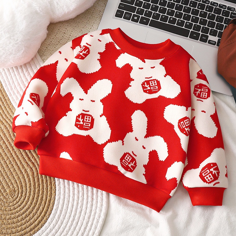 Áo sweater YAOEENH lông cừu dày dặn ấm áp độ co giãn cao thời trang Giáng sinh 80-150cm cho trẻ em