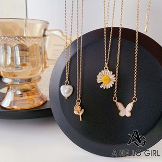 A hello girl Vòng cổ Kim Loại Mặt Hoa Hồng Và Bướm Đính Ngọc Trai Thời Trang Cho Nữ