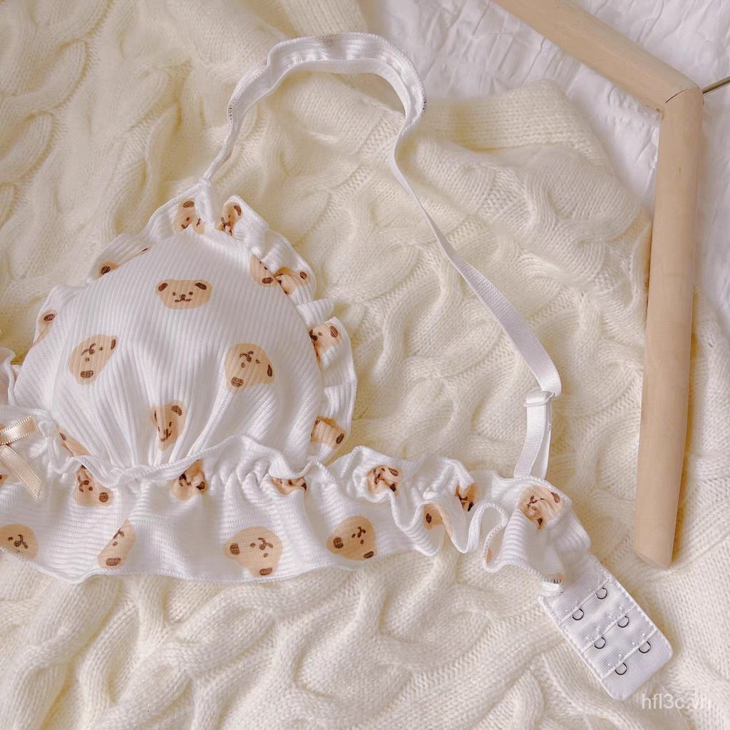 Set Đồ Lót 1 Món Không Dây Phối Bèo Nhún In Hình Gấu Hoạt Hình Nhật Bản Dễ Thương Cho Bạn Gái