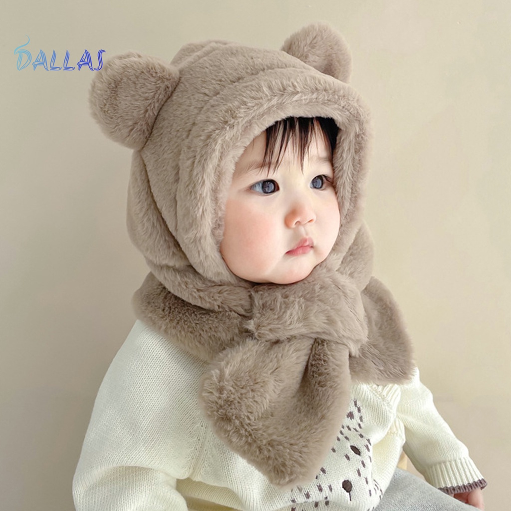 Mũ Len Mềm Dày Dặn Màu Trơn Kèm Khăn Choàng Chống Lạnh Thời Trang Mùa Đông Cho Bé