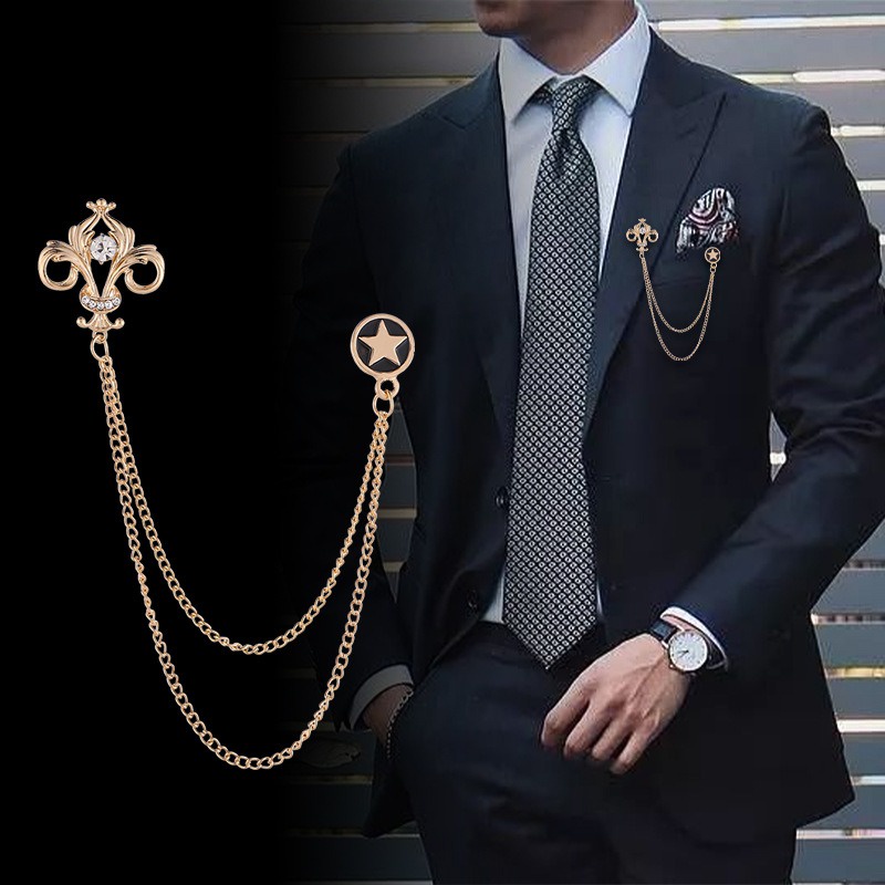 Cài Ngực Áo Thiết Kế Hình Dây Xích Đính Đá Phong Cách Retro Hàn Quốc Dành Cho Nam