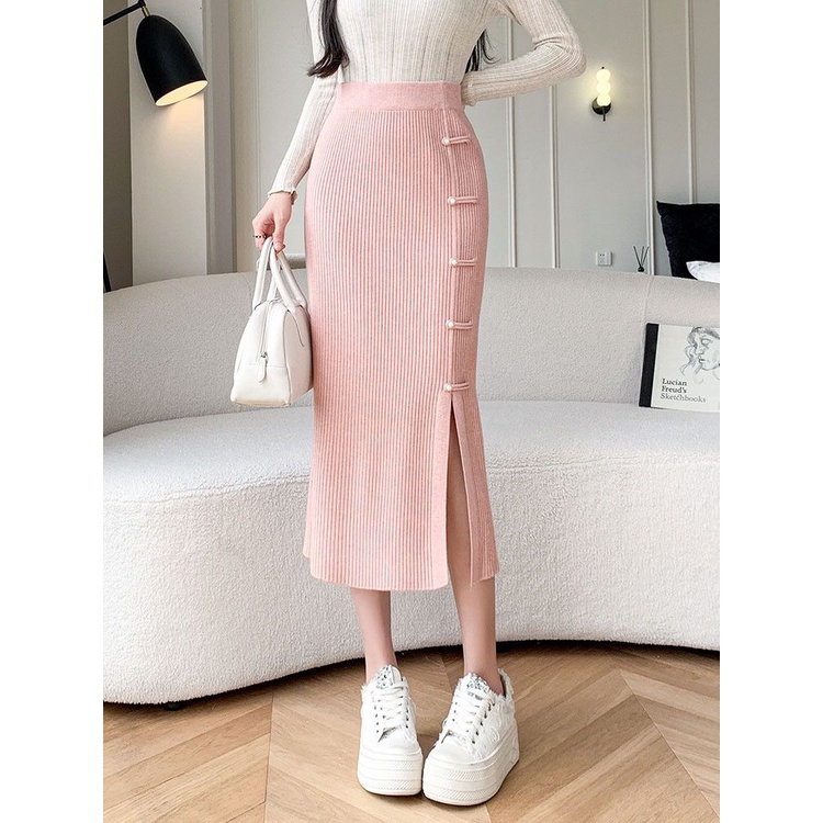 Đầm Lửng Dáng Ôm Xẻ Tà Một Bên Phong Cách Trung Hoa Thời Trang Thu Đông Hàng Mới 2023