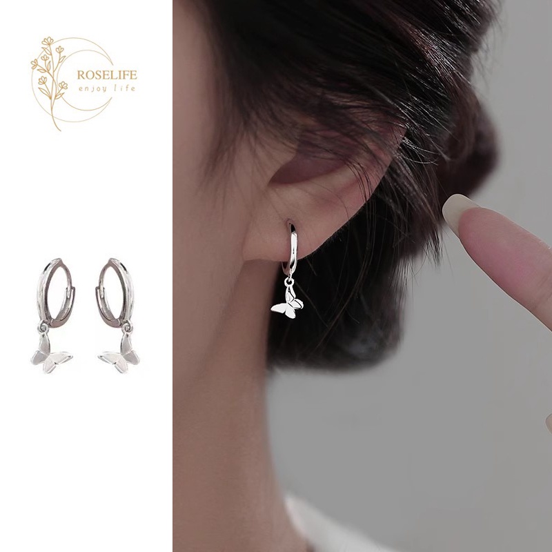 Roselife Khuyên Tai Bạc s925 Mặt Hình Bướm Sang Trọng Ngọt Ngào Không Gây Dị Ứng Thời Trang Cho Nữ