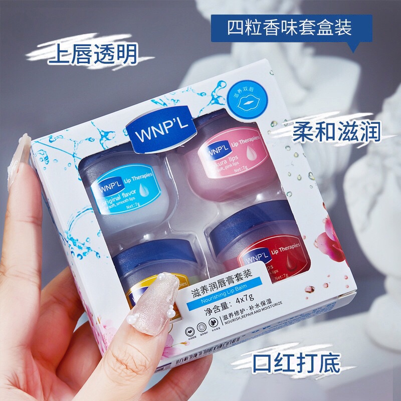Kem ủ môi WNP'L set 4 hũ mùi hương thơm tự nhiên, chống nẻ dưỡng ẩm giảm thâm môi căng mịn, son dưỡng môi