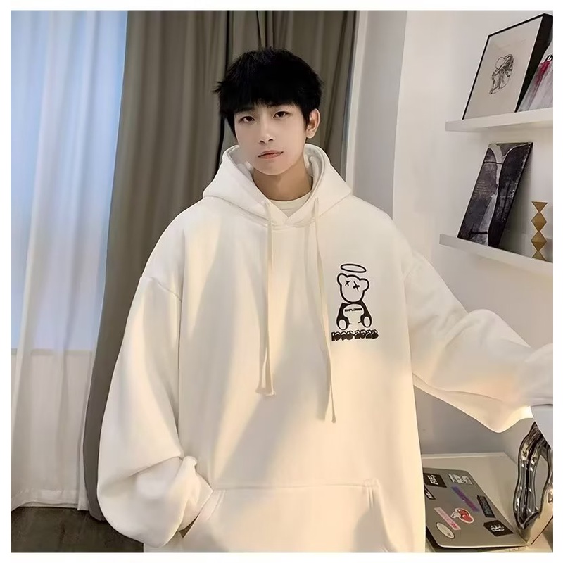Áo Hoodie Dáng Rộng In Hình Đôi Cánh Thiên Thần Thời Trang Thu Đông Phong Cách Âu Mỹ Cho Nam