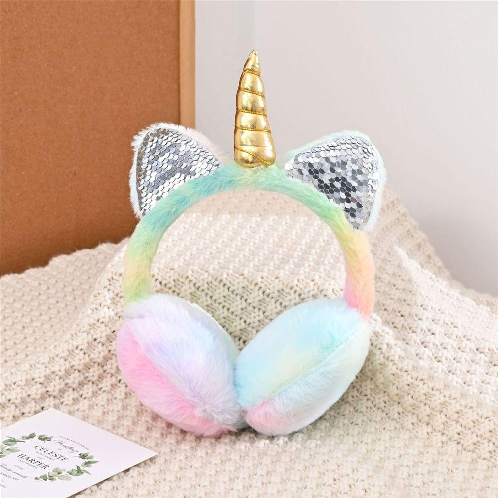 Topbeauty 1 Nút Bịt Tai Phủ Lông Mềm Mại Hình Kỳ Lân Giữ Ấm Mùa Đông Cho Bé Gái