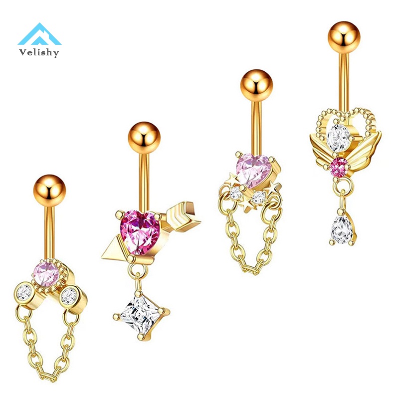 Velishy Khuyên Rốn Hình Trái Tim Đính Đá Thời Trang Cho Nữ