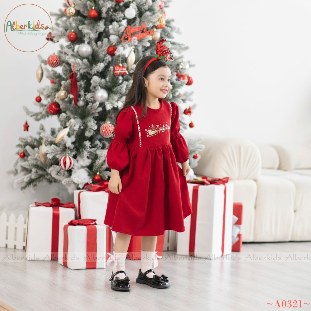 Váy bé gái thêu noel ALBERKIDS công chúa xinh đẹp cho trẻ em 2,3,4,5,6,7,8,9,10,11,12 tuổi A0321