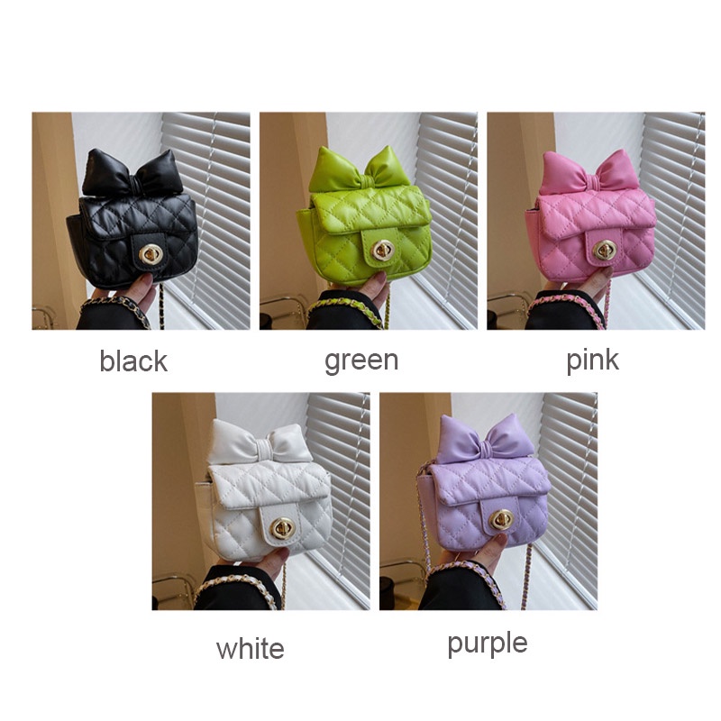 Guangluo Túi Đeo Chéo mini Đính Nơ Phối Dây Xích Thời Trang Hàn Quốc Cho Nữ