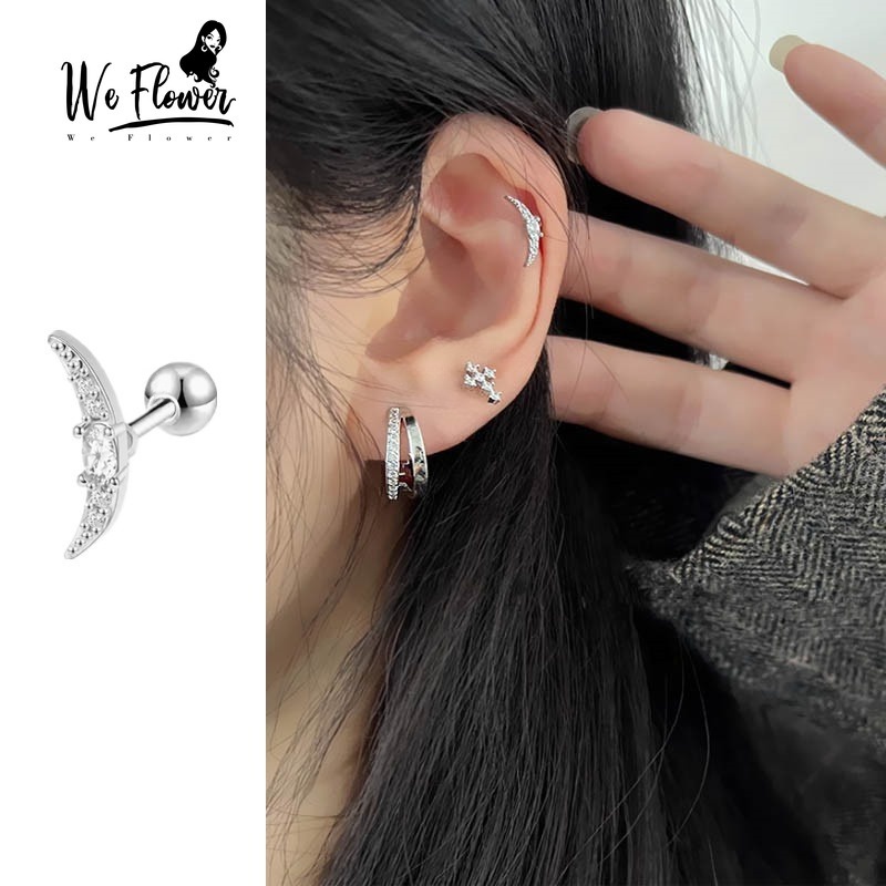 We flower 1 Khuyên Tai Bạc s925 Đính Đá Thời Trang Dành Cho Nam Và Nữ