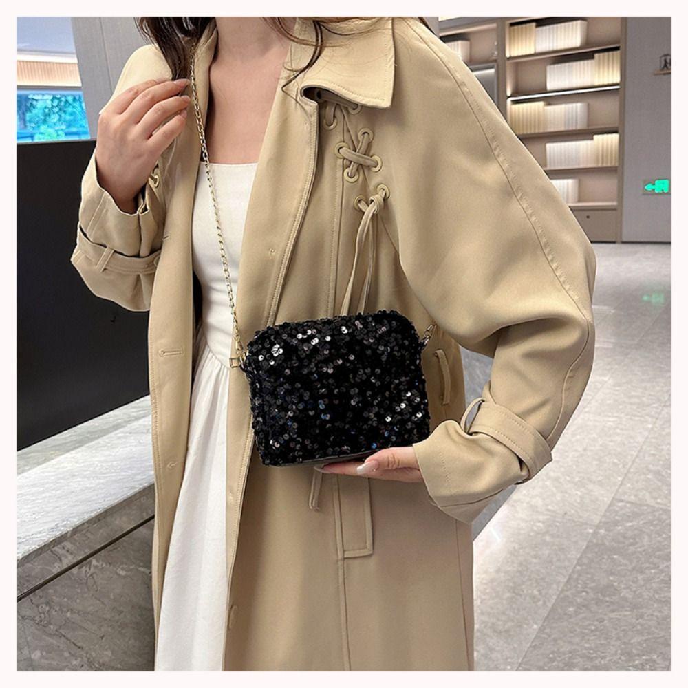 Myrong1hd ❤Túi Xách Đeo Vai Đính Kim Sa Phối Dây Xích Thời Trang Cho Nữ