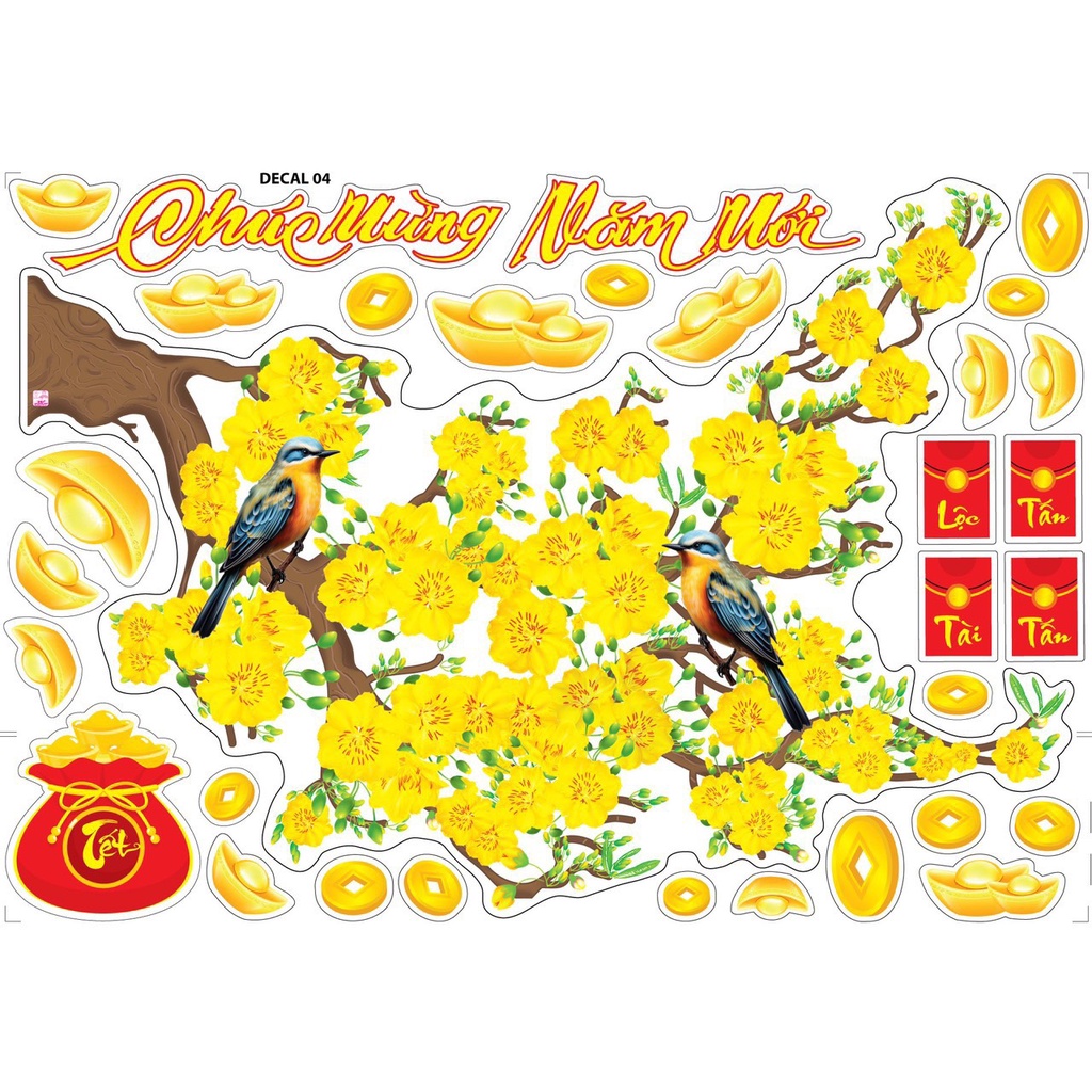 Decal dán kính dán tường trang trí tết mừng xuân mới MẪU 4 MAI TTTKL