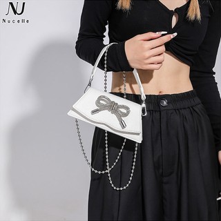 Nucelle túi đeo chéo dây xích mini đính nơ phong cách hàn quốc cho nữ