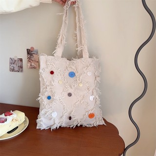 Túi xách canvas cỡ a4 đính kim sa tua rua thời trang cho nữ