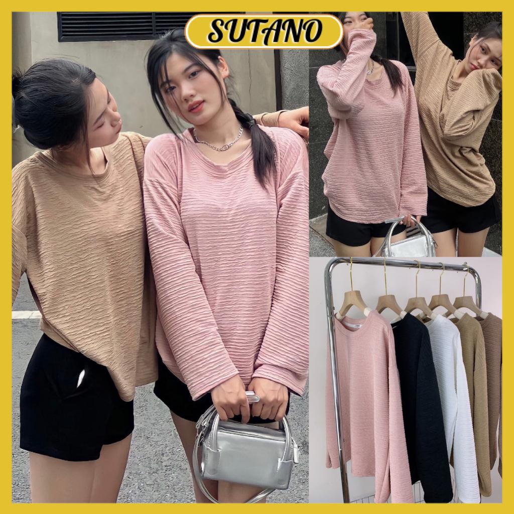 Áo dài tay thu đông chất vải xốp nhăn áo thun kiểu nữ tay rộng bánh bèo tiểu thư A201 SUTANO