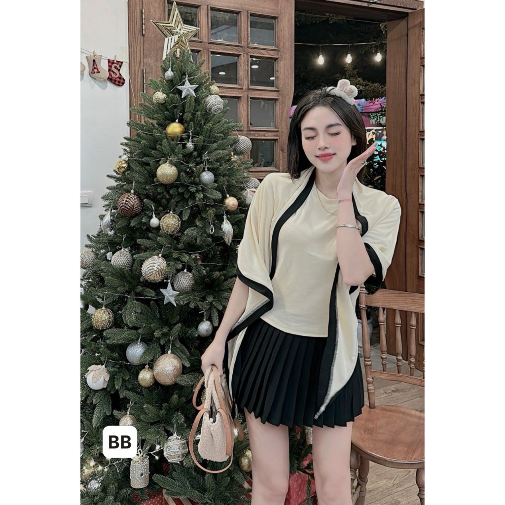 Sét áo len khăn choàng kèm chân váy xếp li xịn xò của shop HT fashion (kèm ảnh thật)