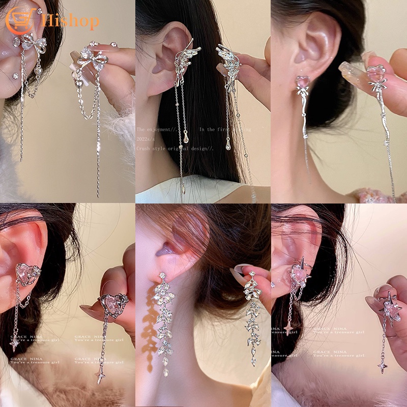Khuyên Tai Tua Rua Y2K Zircon Ngọc Trai Màu Vàng / Bạc Họa Tiết Bướm / Trái Tim Cho Nữ