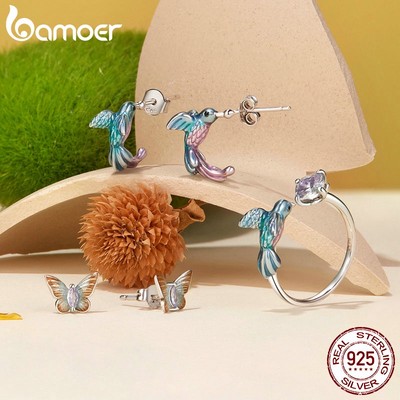 BAMOER Bông Tai Bạc 925 HìNh Cá NgựA Và Cherry Xinh XắN