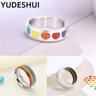 YUDESHUI Nhẫn cầu vồng LGBT làm bằng thép không gỉ