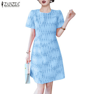 ZANZEA Đầm Nữ Ngắn Tay Cổ Tròn In Hoa Thời Trang Hàn Quốc