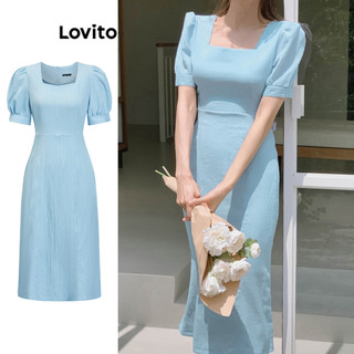 Đầm Lovito màu trơn cơ bản xếp nếp phong cách thường ngày cho nữ L86ED200