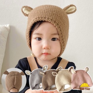 Hoạt Hình Mũ beanie Dệt Kim Màu Trơn Giữ Ấm Tai Thỏ Thời Trang Thu Đông Cho Bé 0-12 Tháng Tuổi