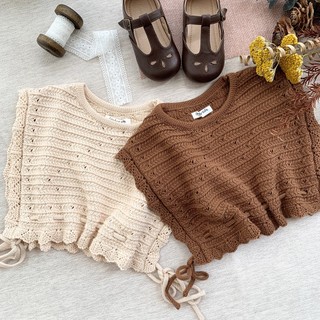Áo len không tay phong cách retro dễ thương cho bé gái